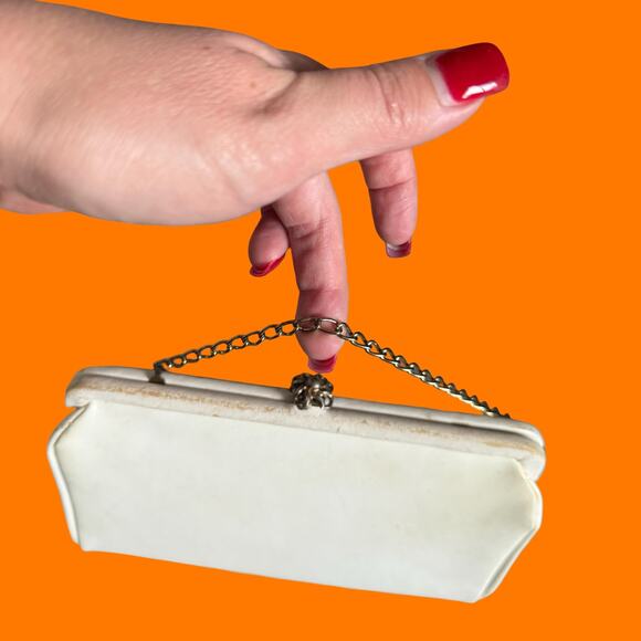 50's 60's vintage white handprinted floral clutch bag *flaws* lily bet - Picture 7 of 9